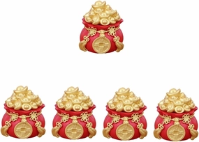 LIFKOME 5pcs Lucky Money Bag Decoration Feng Shui Money Bag Statue Chinese Yuan Bao Kids Savings Bank Figurine Chinese Piggy Bank New Year Decor Car Resin Office Decorations