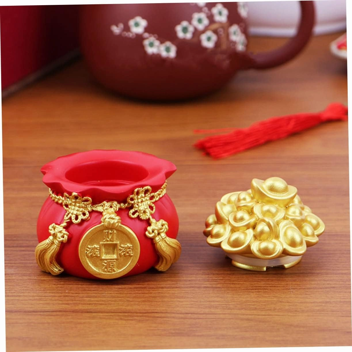 LIFKOME 5pcs Lucky Money Bag Decoration Feng Shui Money Bag Statue Chinese Yuan Bao Kids Savings Bank Figurine Chinese Piggy Bank New Year Decor Car Resin Office Decorations
