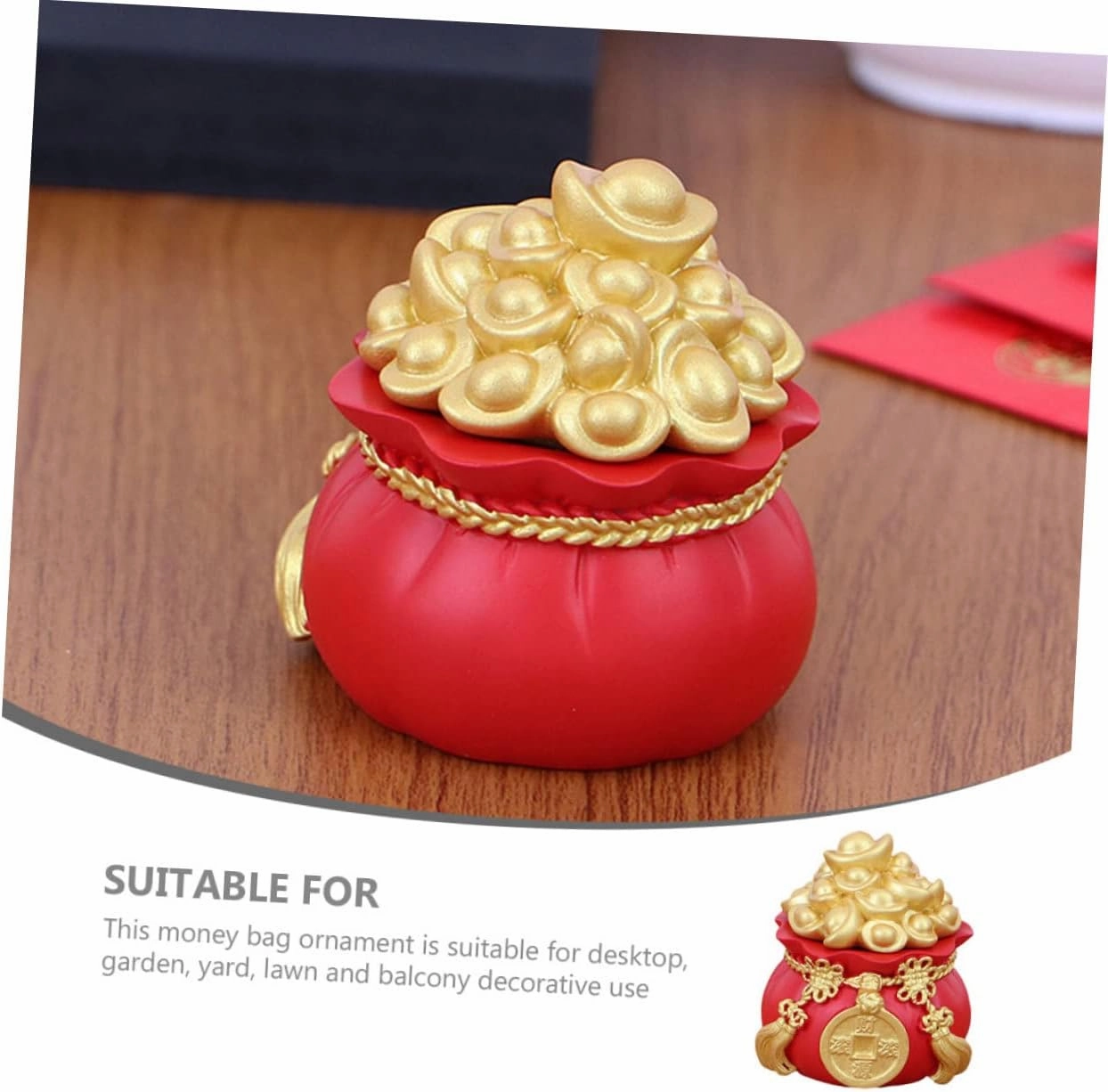 LIFKOME 5pcs Lucky Money Bag Decoration Feng Shui Money Bag Statue Chinese Yuan Bao Kids Savings Bank Figurine Chinese Piggy Bank New Year Decor Car Resin Office Decorations