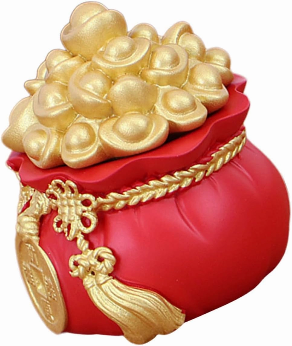 LIFKOME 5pcs Lucky Money Bag Decoration Feng Shui Money Bag Statue Chinese Yuan Bao Kids Savings Bank Figurine Chinese Piggy Bank New Year Decor Car Resin Office Decorations