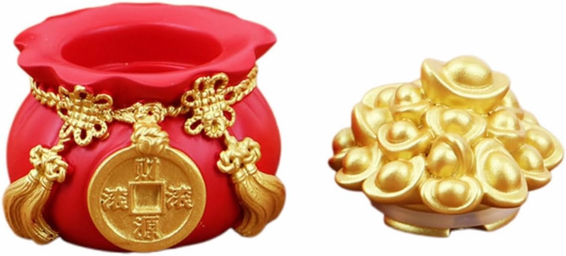 LIFKOME 5pcs Lucky Money Bag Decoration Feng Shui Money Bag Statue Chinese Yuan Bao Kids Savings Bank Figurine Chinese Piggy Bank New Year Decor Car Resin Office Decorations