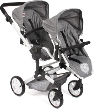 Linus Duo Doll's Pram, Twin Doll's Pram for Children from 4 to 8 Years, Jeans Grey, 690-76