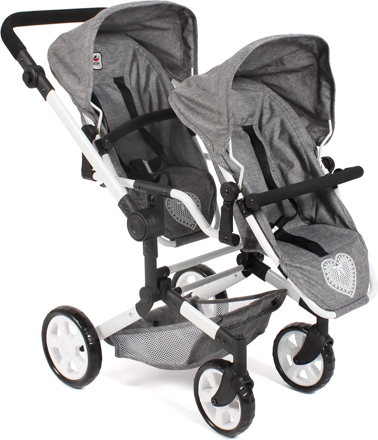 Linus Duo Doll's Pram, Twin Doll's Pram for Children from 4 to 8 Years, Jeans Grey, 690-76