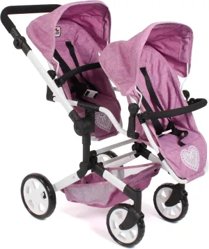 Linus Duo Doll's Pram, Twin Doll's Pram for Children from 4 to 8 Years, Jeans Pink, 690-62