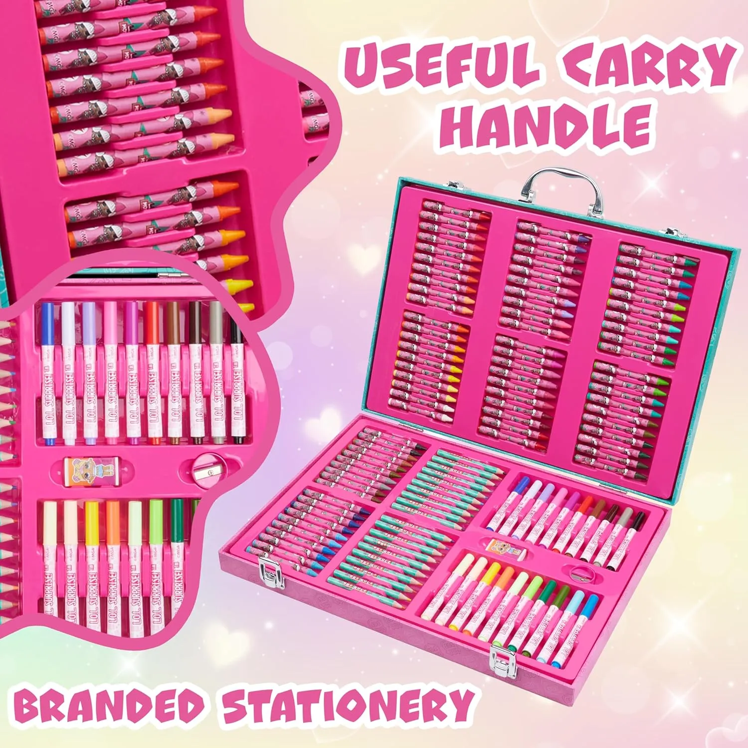 L.O.L Surprise! Colored Pencils Art Supplies Kids Drawing Kit School Supplies Painting Kit Girls Drawing Pencils Art Kit Travel Case with Crayons Arts and Crafts for Kids 4-12 (Pink 130 Pcs)