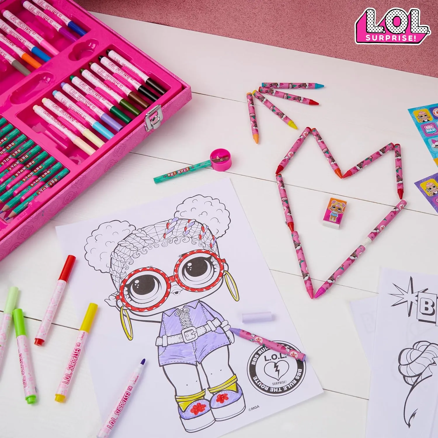 L.O.L Surprise! Colored Pencils Art Supplies Kids Drawing Kit School Supplies Painting Kit Girls Drawing Pencils Art Kit Travel Case with Crayons Arts and Crafts for Kids 4-12 (Pink 130 Pcs)