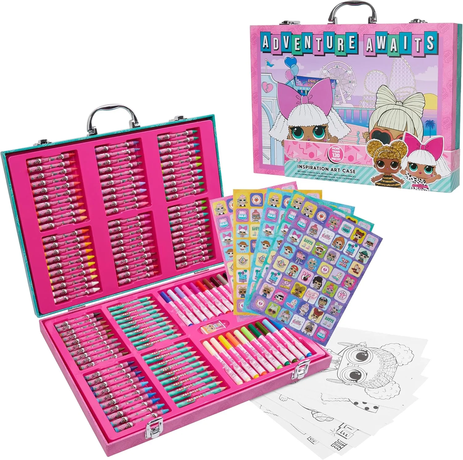 L.O.L Surprise! Colored Pencils Art Supplies Kids Drawing Kit School Supplies Painting Kit Girls Drawing Pencils Art Kit Travel Case with Crayons Arts and Crafts for Kids 4-12 (Pink 130 Pcs)