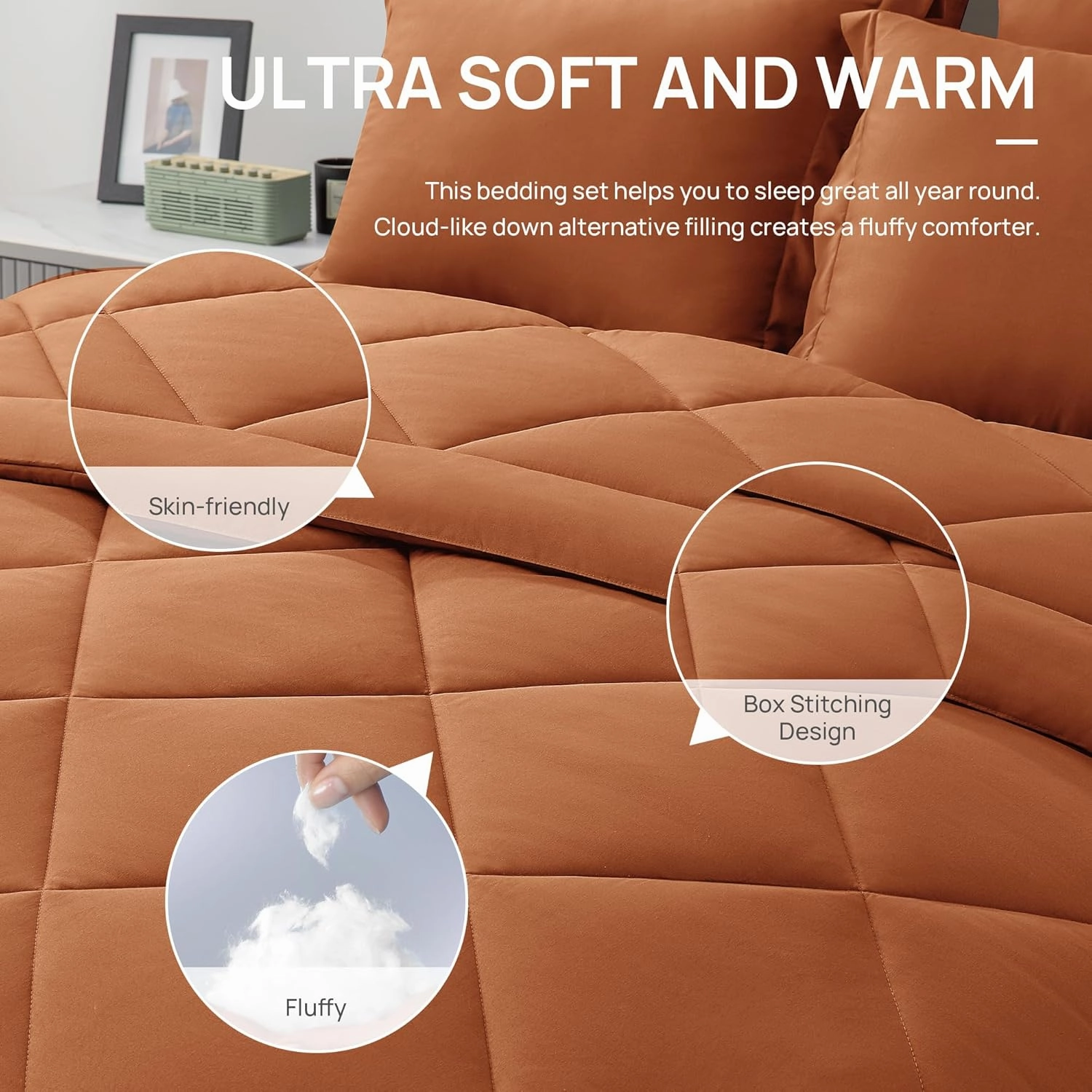 Love's cabin Twin Comforter Set Terracotta, 5 Pieces Twin Bed in a Bag, All Season Bedding Sets with 1 Comforter, 1 Flat Sheet, 1 Fitted Sheet, 1 Pillowcase and 1 Pillow Sham