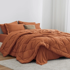 Love's cabin Twin Comforter Set Terracotta, 5 Pieces Twin Bed in a Bag, All Season Bedding Sets with 1 Comforter, 1 Flat Sheet, 1 Fitted Sheet, 1 Pillowcase and 1 Pillow Sham