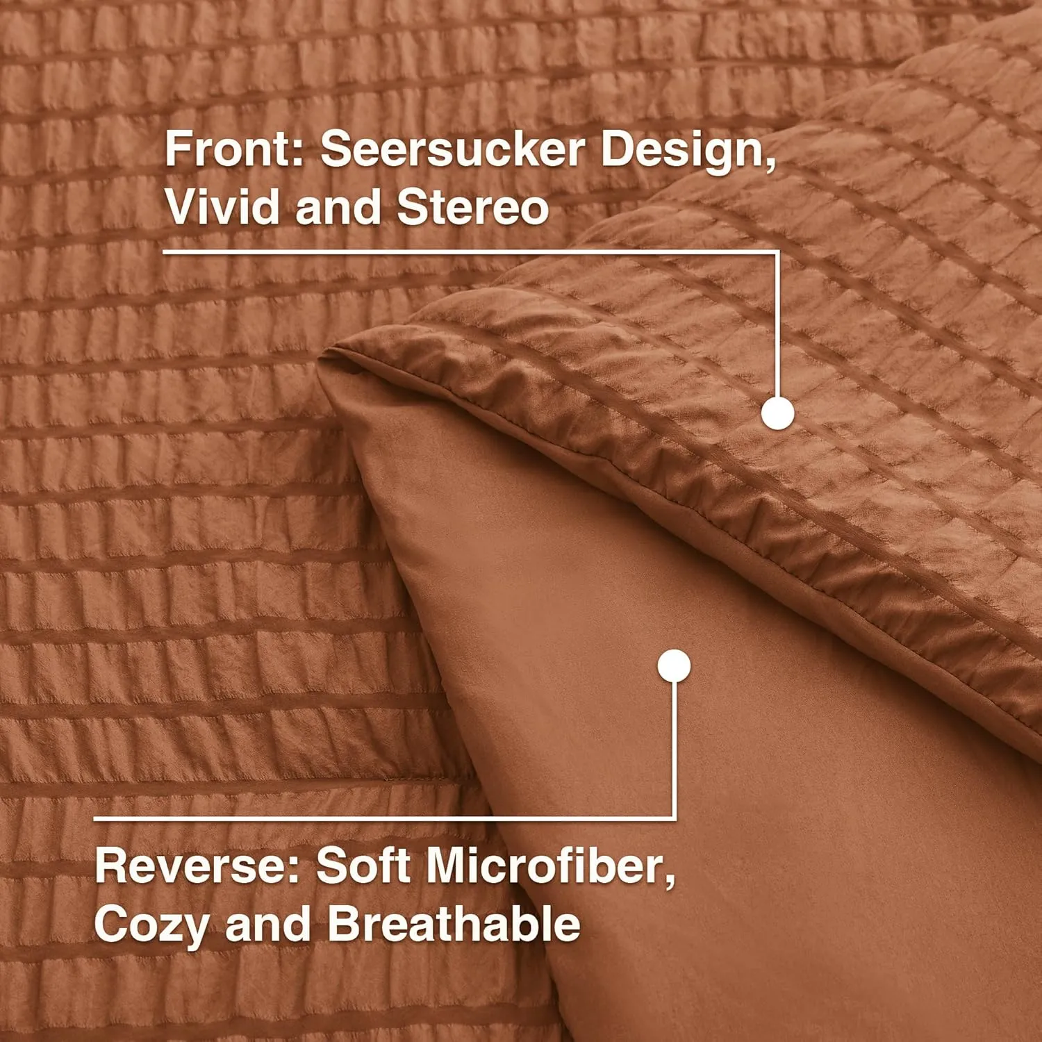 Love's cabin Seersucker Terracotta King Size Comforter Set 7 Pieces, All Season Bedding Set, King Bed in a Bag Comforter Set with Comforter, Flat Sheet, Fitted Sheet, Pillowcase and Pillow Sham