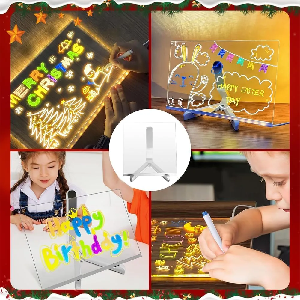 Lumiboard LED Drawing Board, LED Drawing Pad with Markers, Light up Board, Rewritable Acrylic Message Board with 7 Color Pens, Light up LED Note Board for Creative Doodles (7.87in*7.87in)