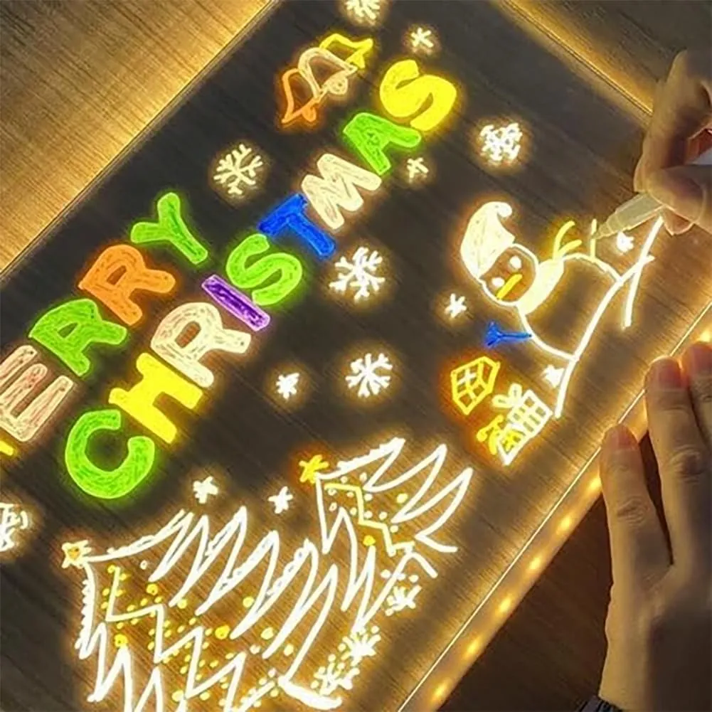 Lumiboard LED Drawing Board, LED Drawing Pad with Markers, Light up Board, Rewritable Acrylic Message Board with 7 Color Pens, Light up LED Note Board for Creative Doodles (7.87in*7.87in)