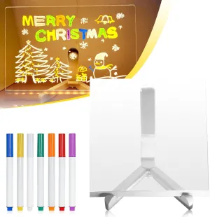 Lumiboard LED Drawing Board, LED Drawing Pad with Markers, Light up Board, Rewritable Acrylic Message Board with 7 Color Pens, Light up LED Note Board for Creative Doodles (7.87in*7.87in)