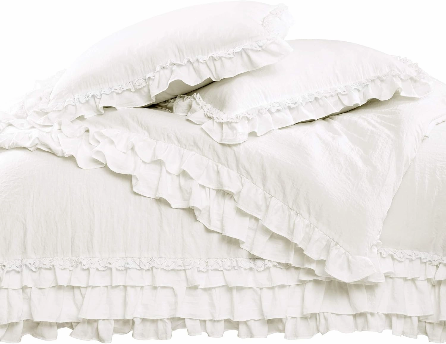 Lush Decor - Comforter Set, Luxurious Bedding with Matching Shams, Ruffle Lace Design, Shabby Chic Room Decor (Ella White, Full/Queen)