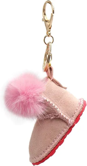 Luxury Shearling Winter Boot Keychain with Genuine Mink Fur - Bag Purse Charm - Fluffy Fur Ball - Fashion Gift