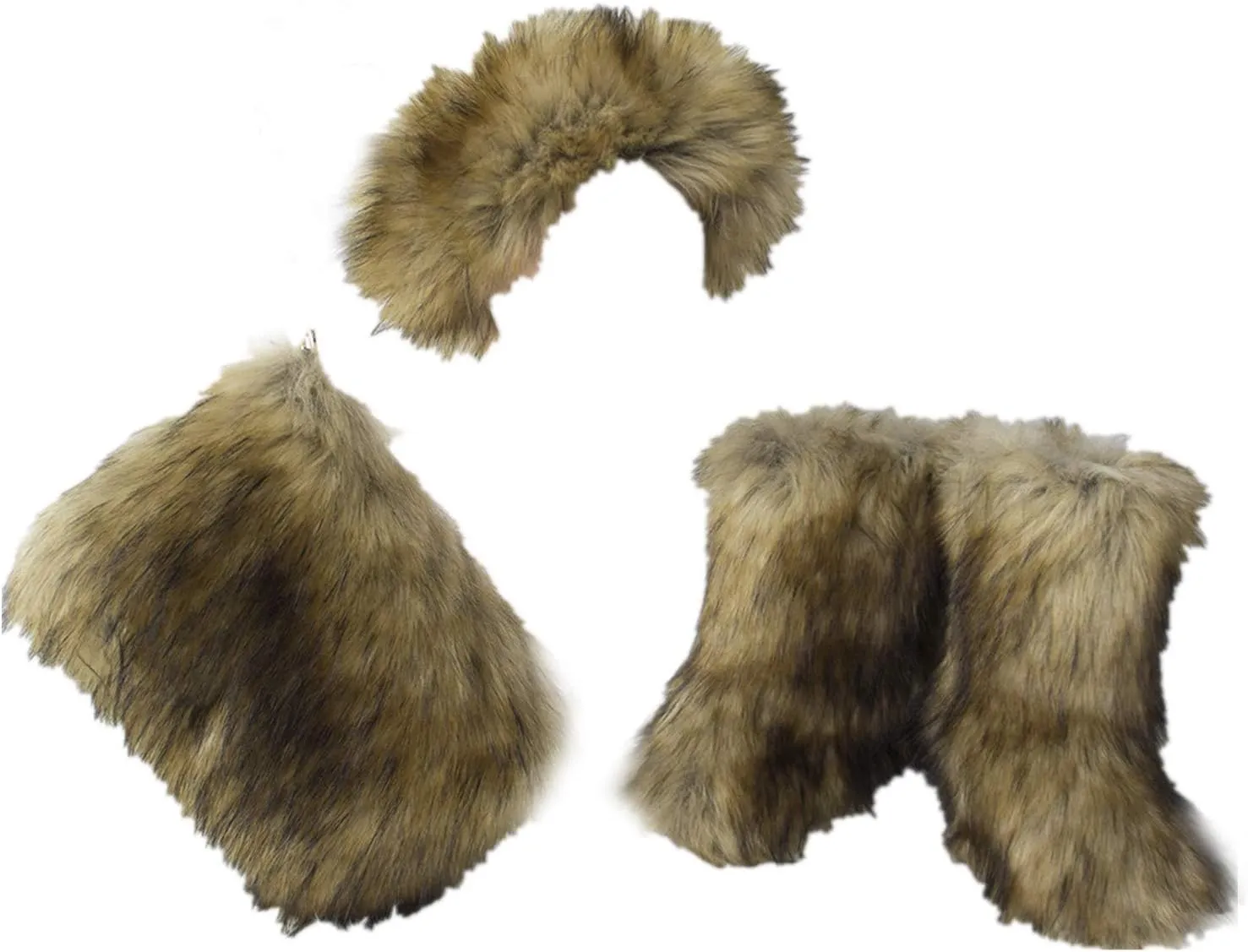 LVCOMEFF Women Faux Fur Snow Boot with Fur Lining Handbag Headband 3 Packs Pieces Set Winter Warm Outwear Furry Fluffy