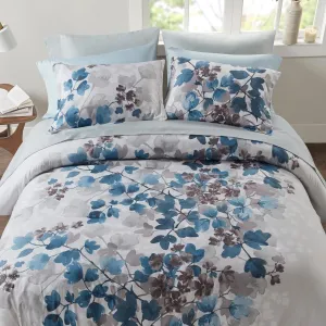 Madison Park Queen Comforter Set with Sheets, Floral Bed in A Bag Soft Microfiber Comforter for Queen Size Bed, All Season Lightweight Comforters Queen Bed Set, Alexis, 9 Piece Blue