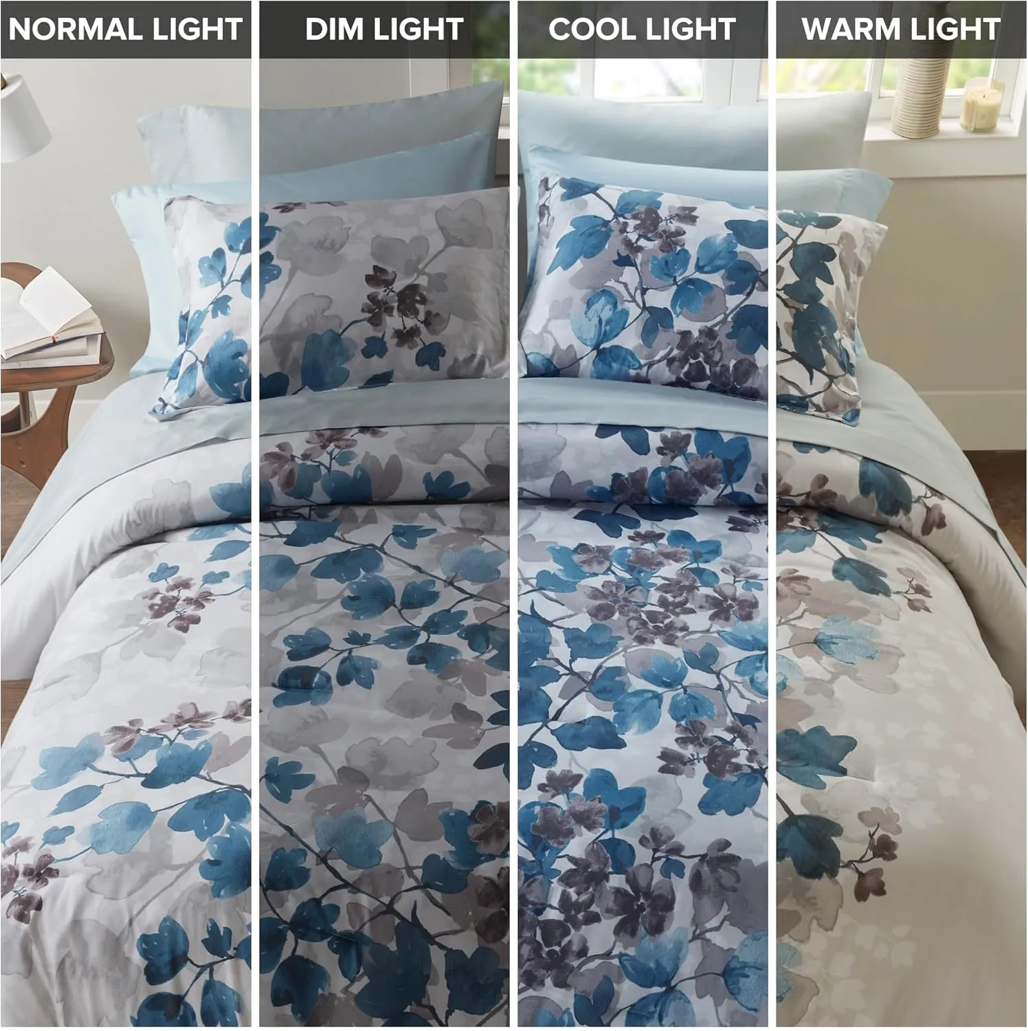 Madison Park Queen Comforter Set with Sheets, Floral Bed in A Bag Soft Microfiber Comforter for Queen Size Bed, All Season Lightweight Comforters Queen Bed Set, Alexis, 9 Piece Blue