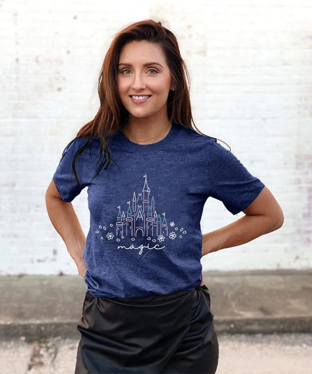 Magic Castle Shirt for Women Cute Kingdom Graphic Tshirt Casual Holiday Vacation Short Sleeve Tee Tops