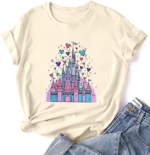Magic Castle Shirt for Women Cute Kingdom Graphic Tshirt Casual Holiday Vacation Short Sleeve Tee Tops
