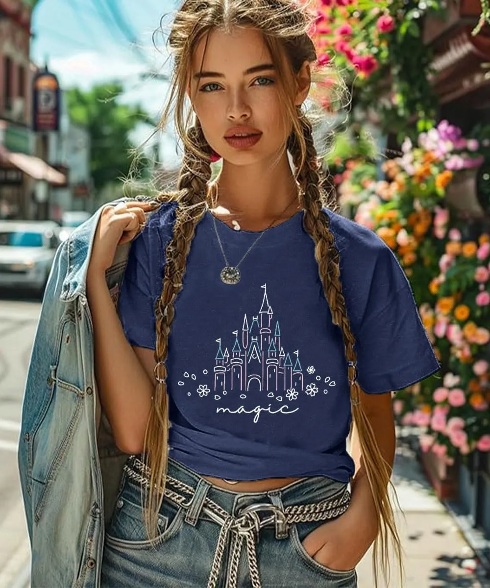 Magic Castle Shirt for Women Cute Kingdom Graphic Tshirt Casual Holiday Vacation Short Sleeve Tee Tops
