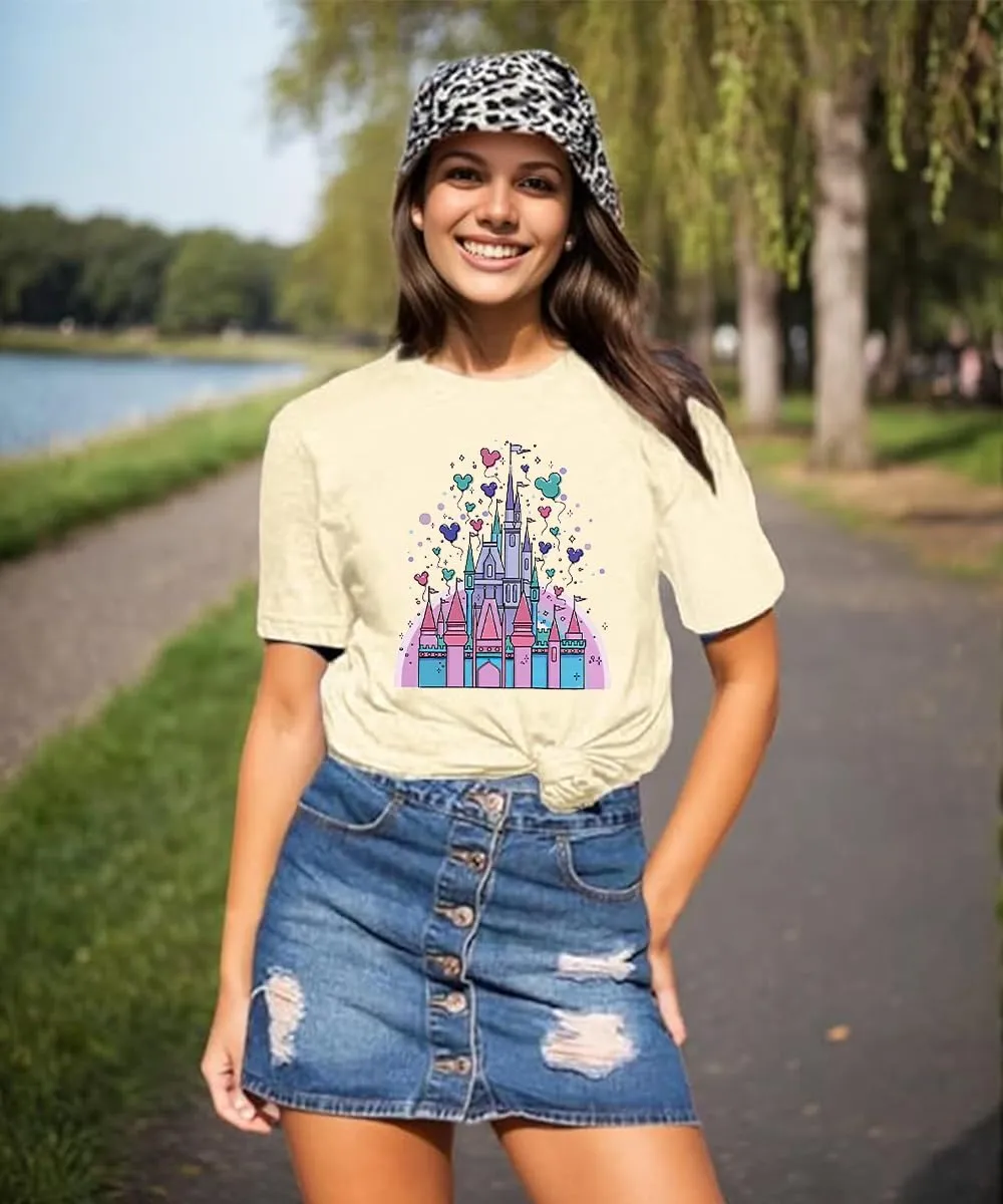 Magic Castle Shirt for Women Cute Kingdom Graphic Tshirt Casual Holiday Vacation Short Sleeve Tee Tops