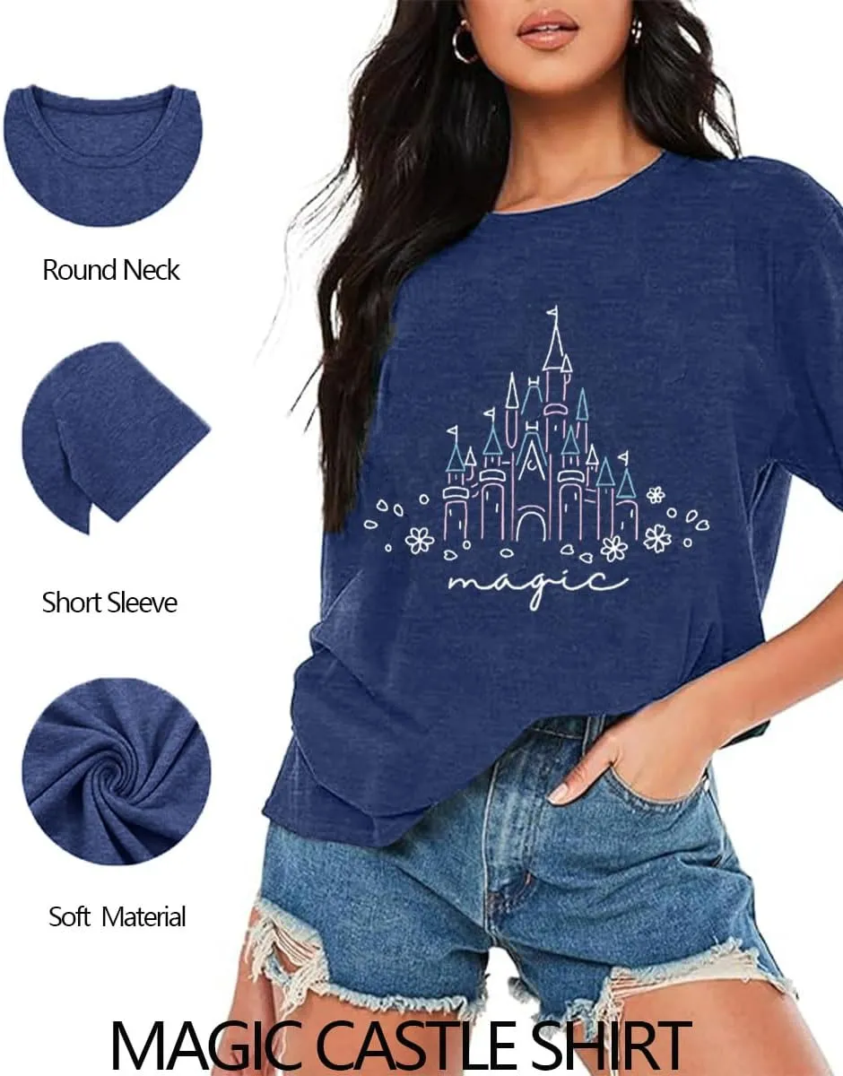 Magic Castle Shirt for Women Cute Kingdom Graphic Tshirt Casual Holiday Vacation Short Sleeve Tee Tops