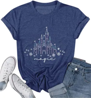 Magic Castle Shirt for Women Cute Kingdom Graphic Tshirt Casual Holiday Vacation Short Sleeve Tee Tops