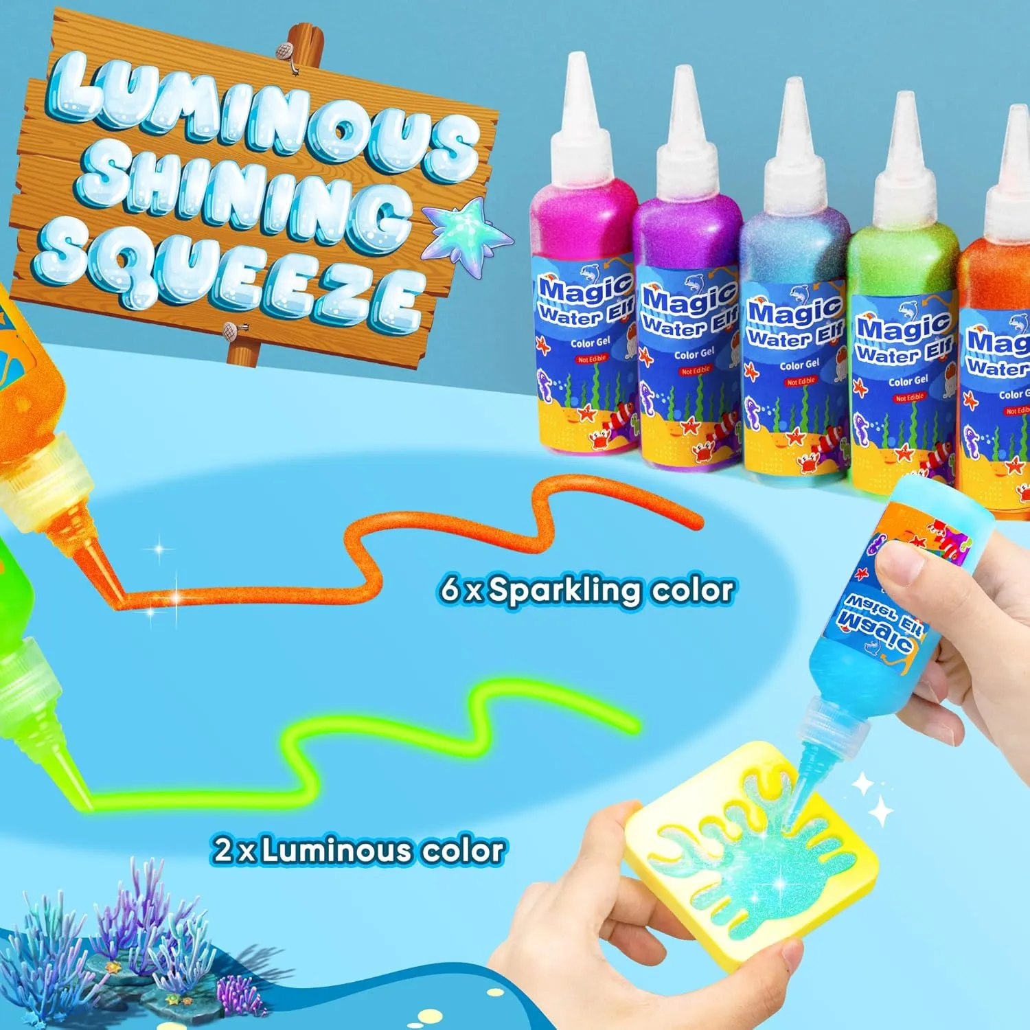 Magic Water Elf Toy Kit, 20 Colors Water Gel Kit for Kids, 60ml Water Elf Set with 18 Shape Molds, Handmade Water Toy, Creative Magic Aqua Toys, Children's DIY Aqua Marine Life(20 Colors)