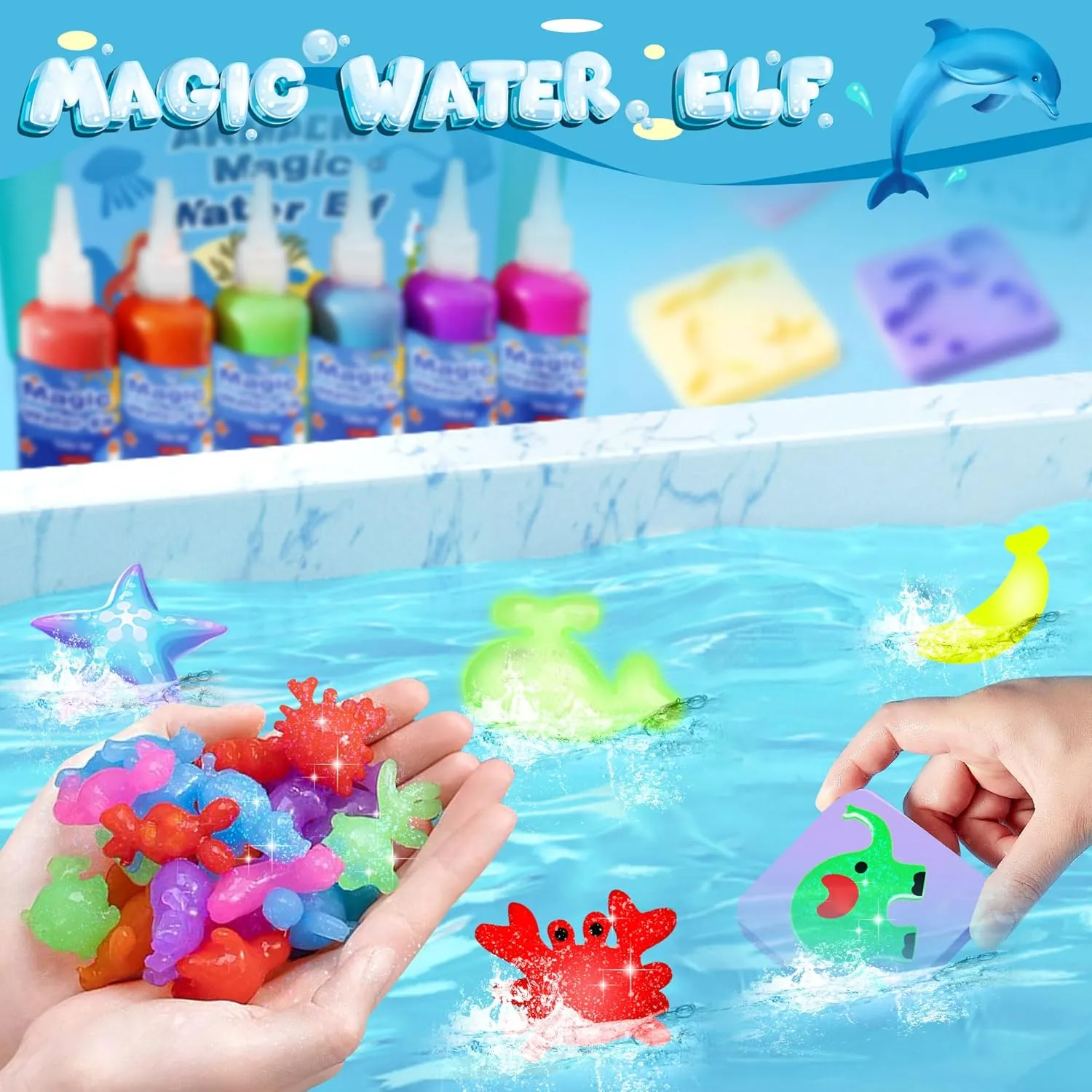 Magic Water Elf Toy Kit, 20 Colors Water Gel Kit for Kids, 60ml Water Elf Set with 18 Shape Molds, Handmade Water Toy, Creative Magic Aqua Toys, Children's DIY Aqua Marine Life(20 Colors)