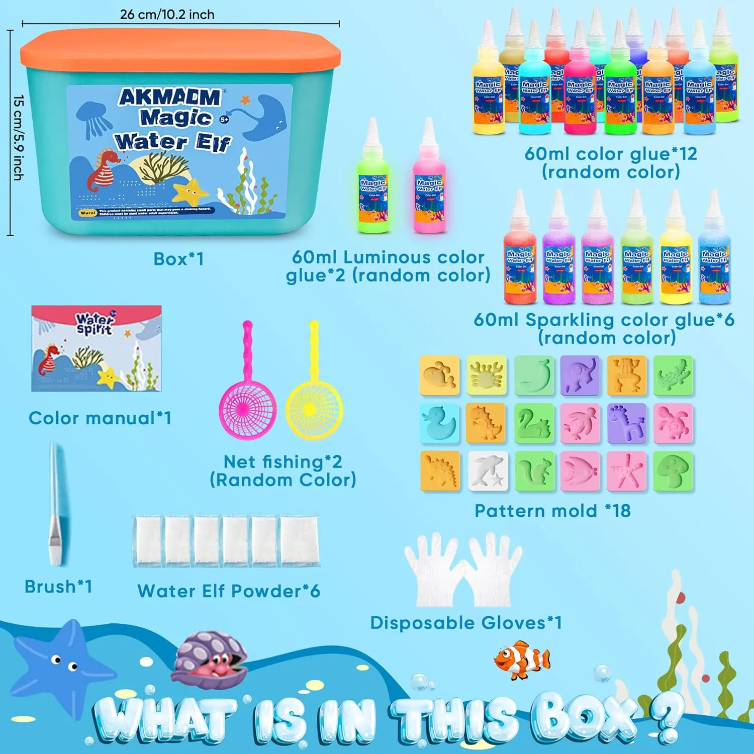 Magic Water Elf Toy Kit, 20 Colors Water Gel Kit for Kids, 60ml Water Elf Set with 18 Shape Molds, Handmade Water Toy, Creative Magic Aqua Toys, Children's DIY Aqua Marine Life(20 Colors)