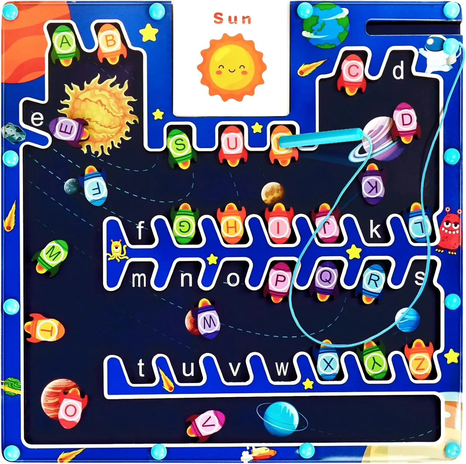 Magnetic Alphabet Maze Board - Letter Puzzle Rockets, Fine Motor Skills Toys for Toddlers 3  Years, Montessori Sensory Toys for Girls & Boys