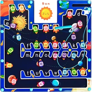 Magnetic Alphabet Maze Board - Letter Puzzle Rockets, Fine Motor Skills Toys for Toddlers 3  Years, Montessori Sensory Toys for Girls & Boys