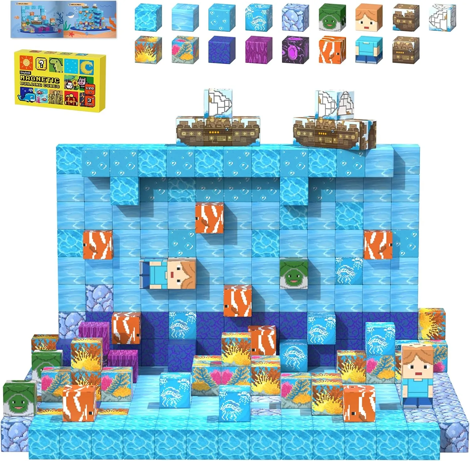 Magnetic Blocks-120PCS Ocean Quest Set，Magnetic Building Blocks Kids Toys for Ages 3 4 5 6 7 8-13 Birthday Gifts，STEM Montessori Sensory Toys for 3  Years Old Boys & Girls