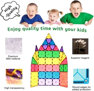 Magnetic Building Tiles, 78pcs Colorful 3D Transparent Magnet Building Blocks Set, Educational Toy Gift for Kids Boys Girls (78PCS)