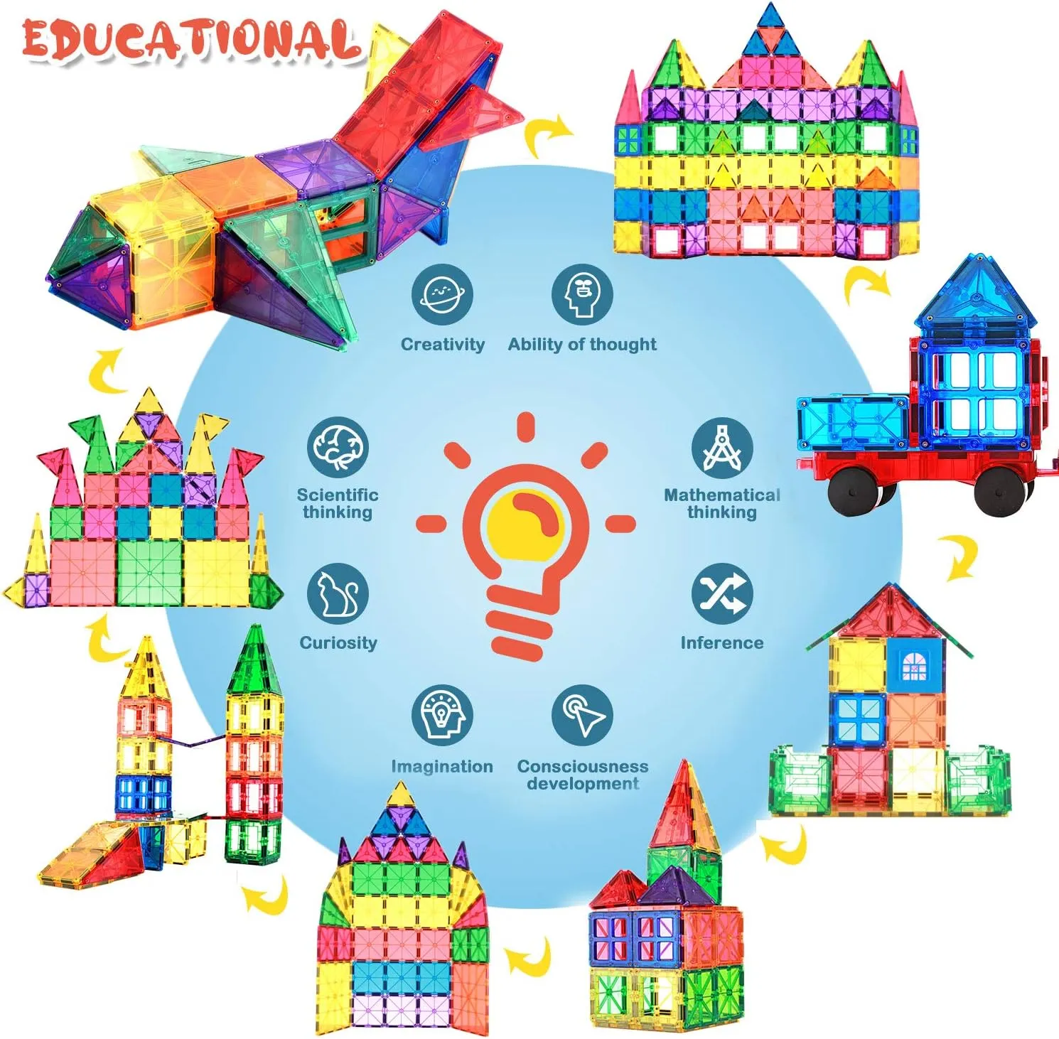 Magnetic Building Tiles, 78pcs Colorful 3D Transparent Magnet Building Blocks Set, Educational Toy Gift for Kids Boys Girls (78PCS)