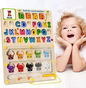 Magnetic Color and Number Maze: 5-in-1 Montessori Toys for Toddlers 3 4 5 Years Old, Wooden Alphabet Maze Letter Puzzle Fine Motor Skills Sensory Toys, Christmas & Birthday Gift for Kids
