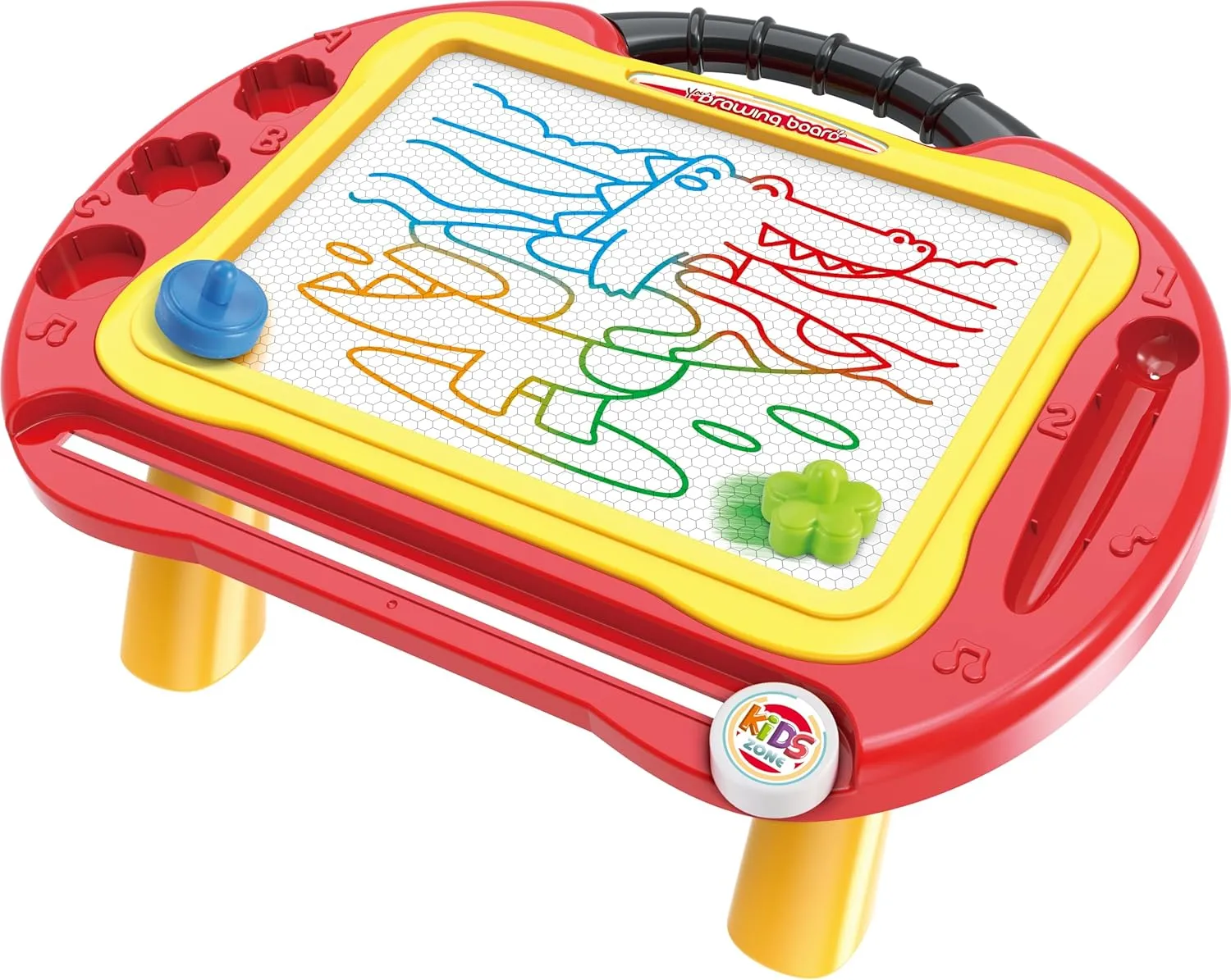 Magnetic Drawing Board for Kids — 2 in 1 Erasable Table & Portable Doodle Pad with Color Zones, Pen & Stamps – Travel Learning Toy, Gift for Boys & Girls Ages 3 