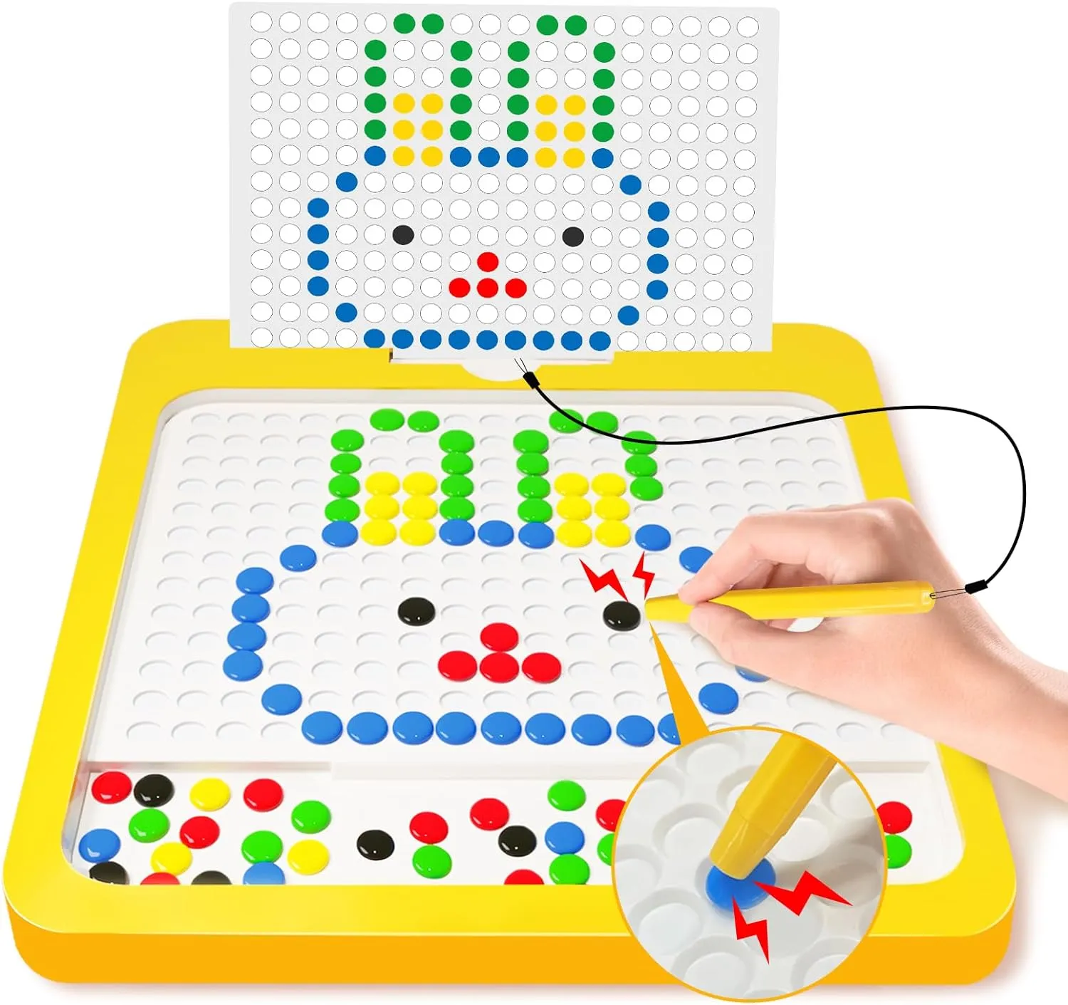 Magnetic Drawing Board for Kids,Large Magnet Doodle Board with Dot Beads and 20 Pattern Booklets,Montessori Educational Traveling Toy for 2 3 4 5 6 Year Old Boys Girls