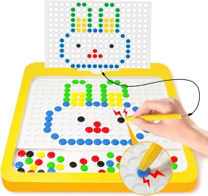 Magnetic Drawing Board for Kids,Large Magnet Doodle Board with Dot Beads and 20 Pattern Booklets,Montessori Educational Traveling Toy for 2 3 4 5 6 Year Old Boys Girls