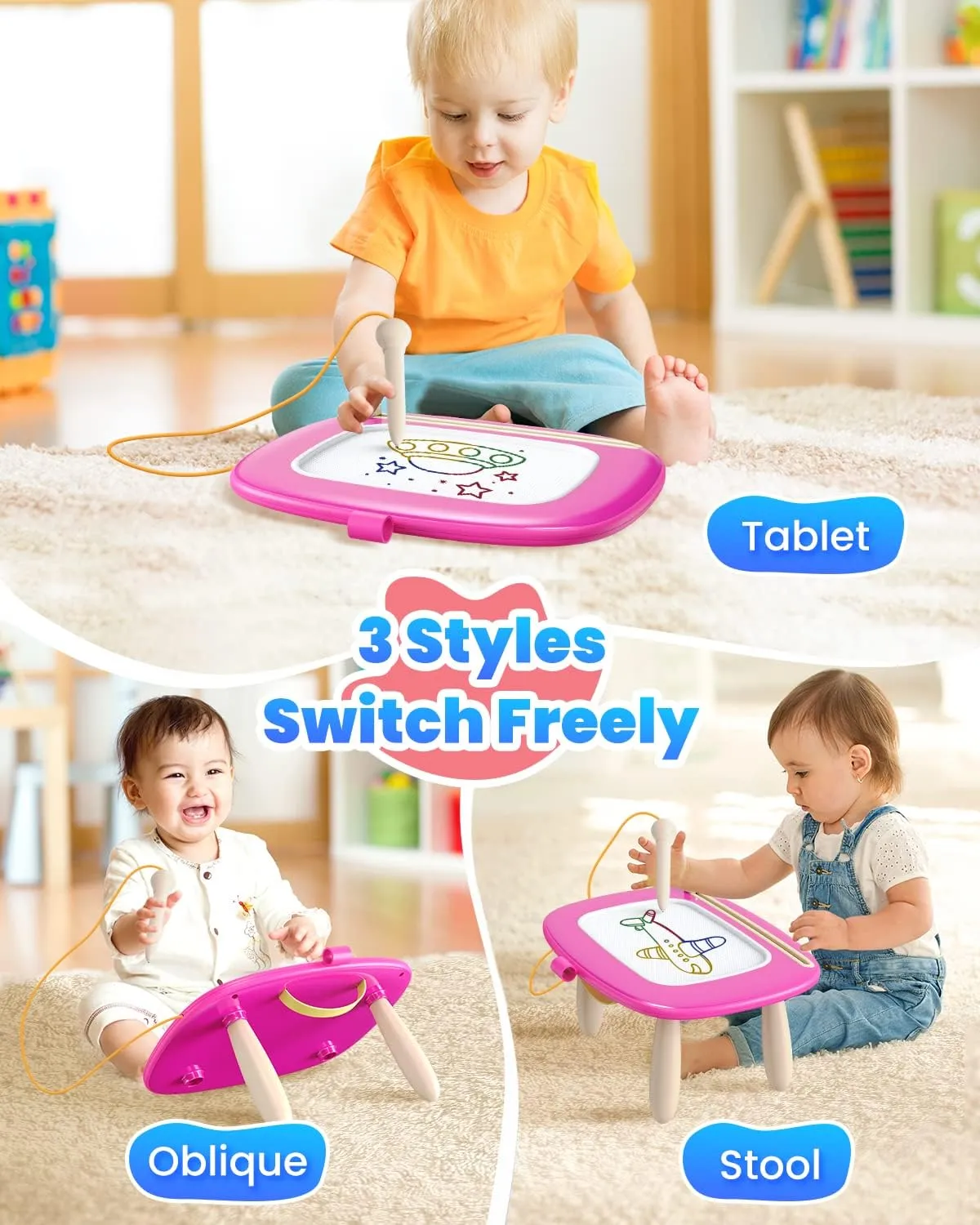 Magnetic Drawing Board, Toddler Girl Toy for 1-2 Year Old, Doodle Board Pad Learning and Educational Kids Toy for 1 2 3 Year Old Baby Girl Birthday Christmas Gift Travel Activities - Deep Pink
