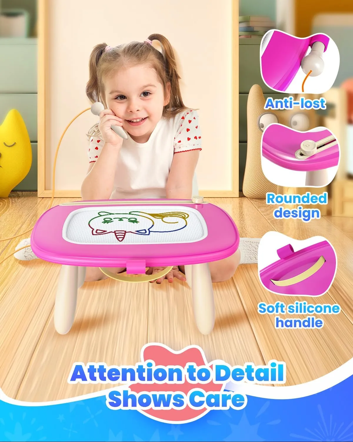 Magnetic Drawing Board, Toddler Girl Toy for 1-2 Year Old, Doodle Board Pad Learning and Educational Kids Toy for 1 2 3 Year Old Baby Girl Birthday Christmas Gift Travel Activities - Deep Pink