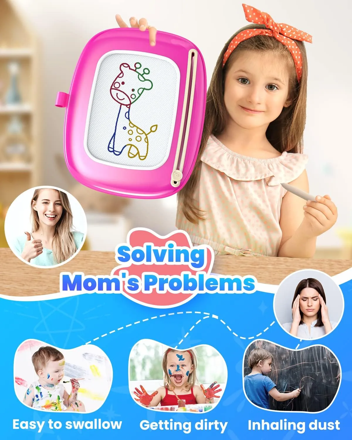 Magnetic Drawing Board, Toddler Girl Toy for 1-2 Year Old, Doodle Board Pad Learning and Educational Kids Toy for 1 2 3 Year Old Baby Girl Birthday Christmas Gift Travel Activities - Deep Pink