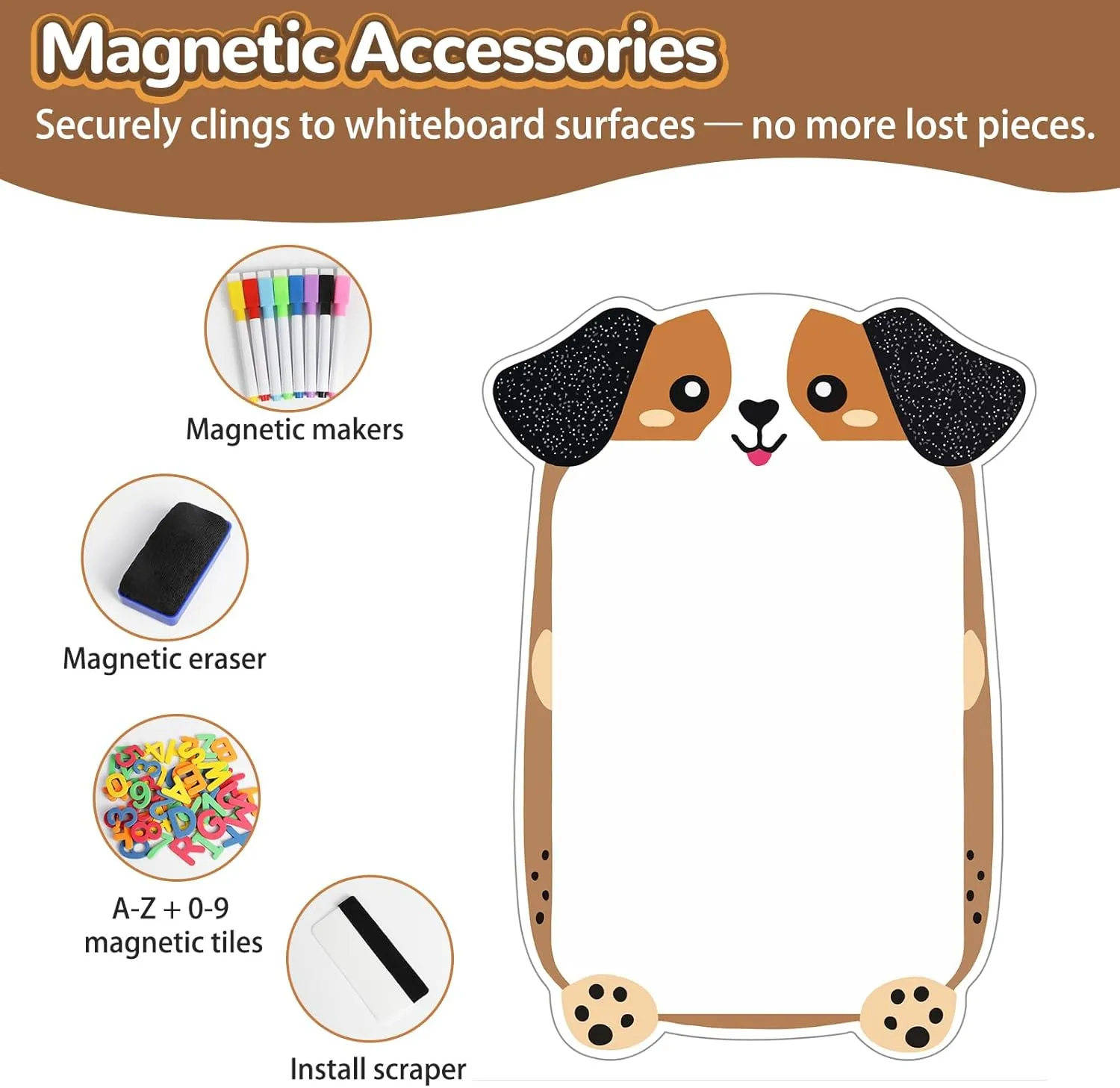 Magnetic Dry Erase Board for Wall 37" x 24", Cute Puppy Magnetic Wall Decal for Kids Playroom, Classroom, Home, School (Cartoon Animals Theme)