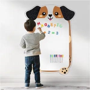Magnetic Dry Erase Board for Wall 37" x 24", Cute Puppy Magnetic Wall Decal for Kids Playroom, Classroom, Home, School (Cartoon Animals Theme)