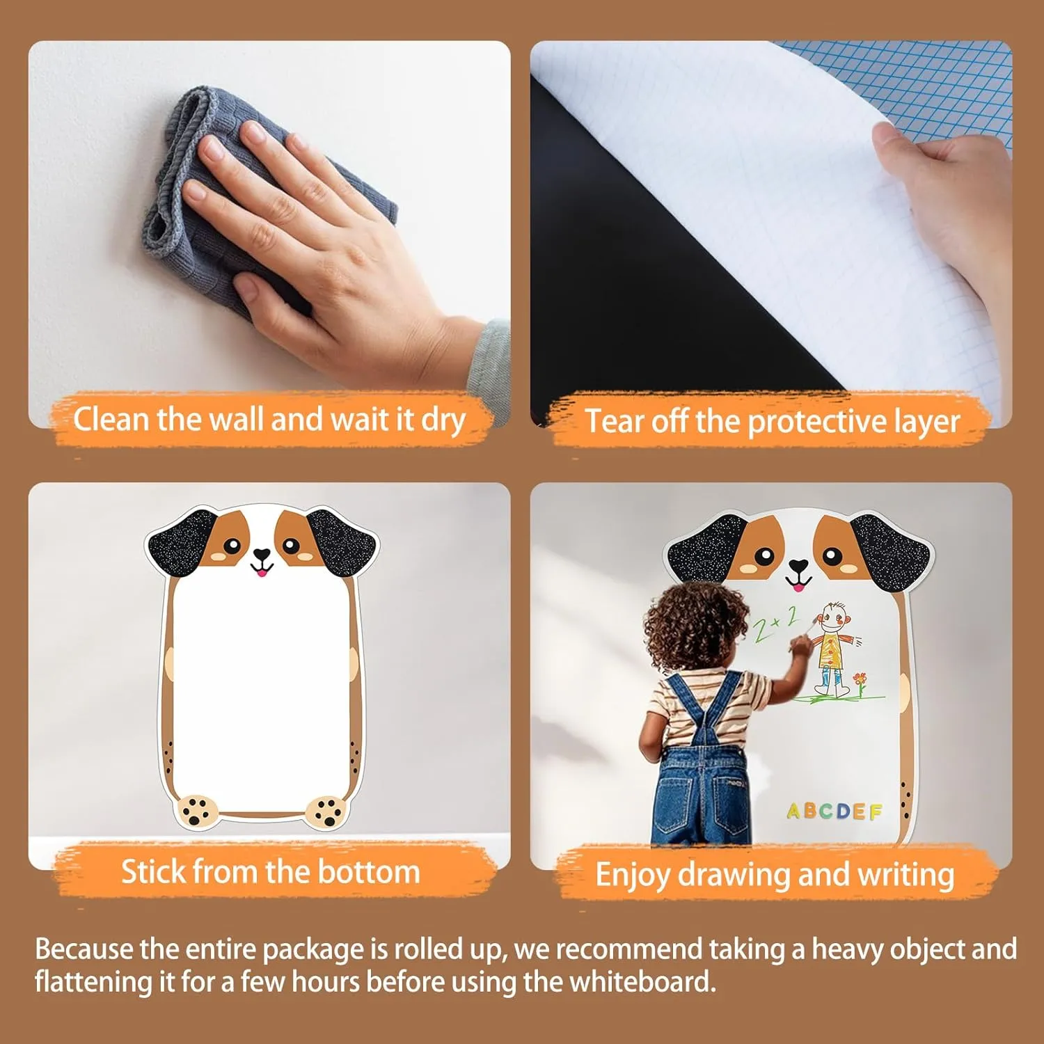 Magnetic Dry Erase Board for Wall 37" x 24", Cute Puppy Magnetic Wall Decal for Kids Playroom, Classroom, Home, School (Cartoon Animals Theme)