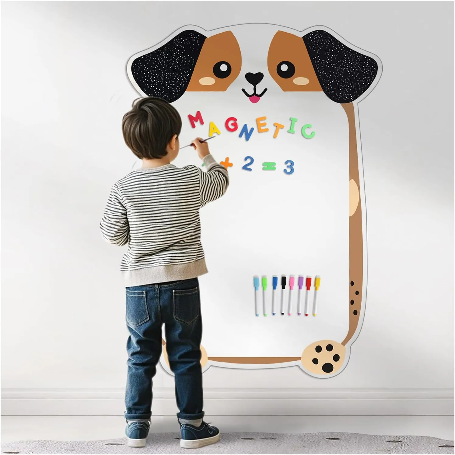 Magnetic Dry Erase Board for Wall 37" x 24", Cute Puppy Magnetic Wall Decal for Kids Playroom, Classroom, Home, School (Cartoon Animals Theme)