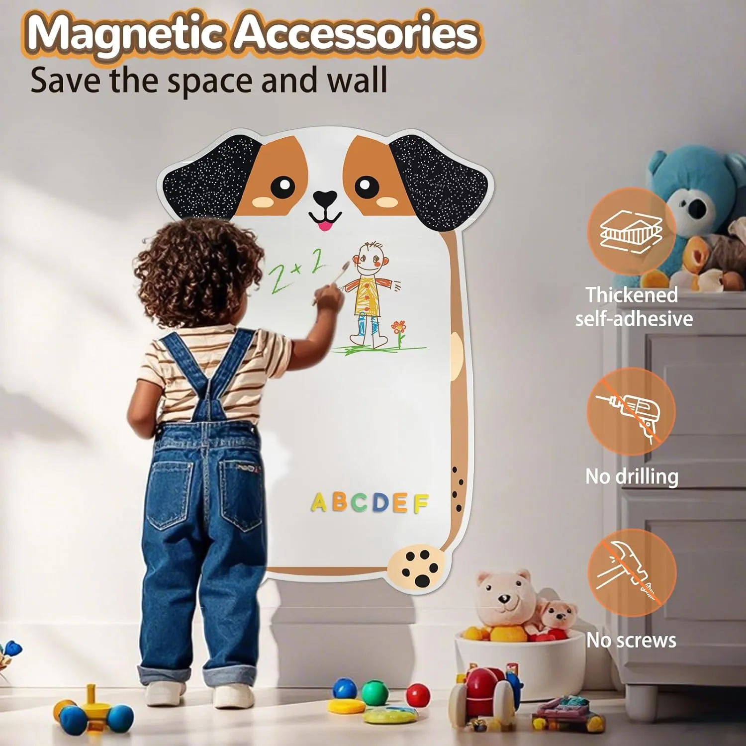 Magnetic Dry Erase Board for Wall 37" x 24", Cute Puppy Magnetic Wall Decal for Kids Playroom, Classroom, Home, School (Cartoon Animals Theme)