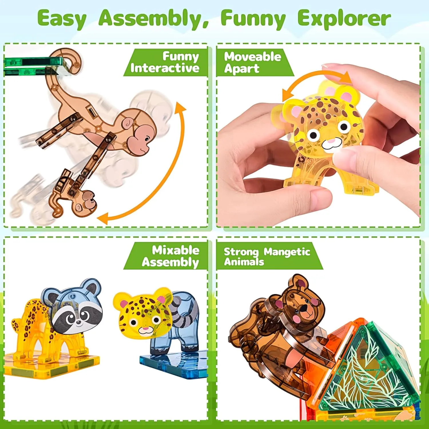 Magnetic Tiles Animals Jungle Gifts Building Sets,Toddler Magnetic Toys for Kids Ages 4-8,Forest Montessori Magnet Tiles Set, Safari Zoo Animal Toys,STEM Construction Magnetic Blocks for Toddlers 3-5