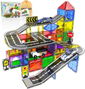 Magnetic Tiles - Road Set, Magnetic Building Blocks, Preschool Montessori Toys Gift for 3  Year Old Boys and Girls, Sensory Travel Toys for Kids Aged 3-5 and 4-8, Ideal for Toddler with Autism